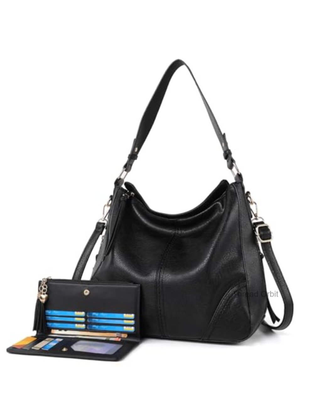 Women's Hobo Crossbody Bag Set with Matching Wallet PU Leather 2pc